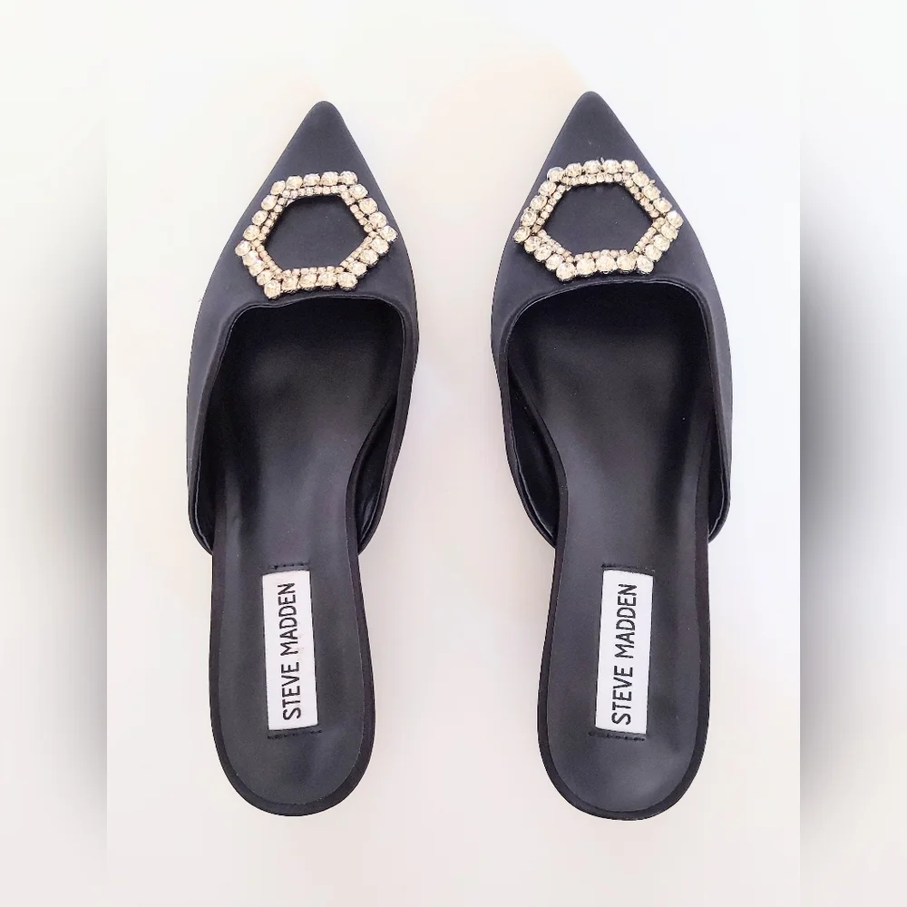 Steve Madden Black Kees Rhinestone Embellished Kitten Heels Womens Size 7M